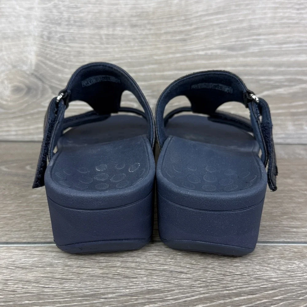 Vionic Ellie Navy Blue Snakeskin Women’s Sz 7 Hook & Loop Platform Sandals - Picture 4 of 10